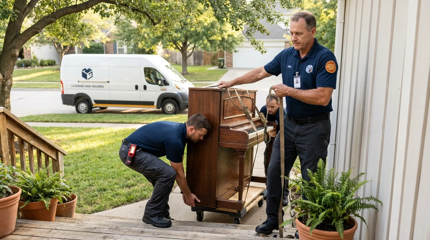Licensed piano movers securing grand piano in Maricopa, CA